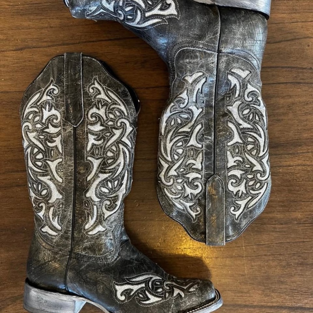 J.B. Dillon Black Leather Cowboy Boots with White Size Marking